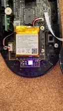 After connecting the battery, switching the mouse on should also switch on its lights.