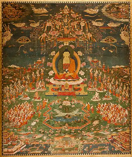 Painting of Amitabha in Sukhavati. Tibet, circa 1700.