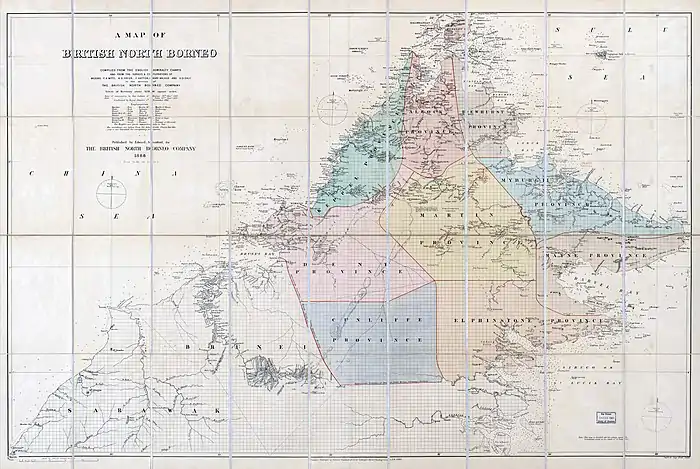Map of British North Borneo by Edward Stanford in 1888, kept by the United States Library of Congress.