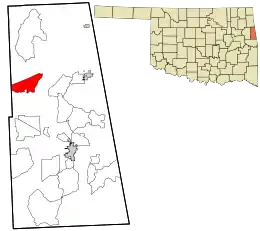 Location within Adair County and the state of Oklahoma