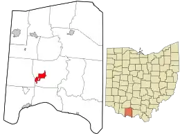 Location in Adams County and the state of Ohio.