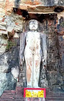 The 45 feet (14 m) tall rock cut idol at Chanderi