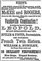 April 1873. Advertisement for McKee and Rogers Vaudeville Combination.