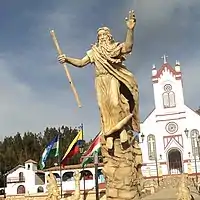 Statue honouring messenger god Bochica in Cuítiva, Boyacá