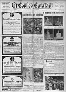 Paintings by Albert Gleizes, 1910–11, Paysage, Landscape; Juan Gris (drawing); Jean Metzinger, c.1911, Nature morte, Compotier et cruche décorée de cerfs. Front page of El Correo Catalán, 25 April 1912