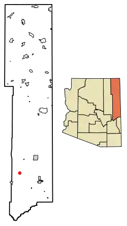 Location of Vernon in Apache County, Arizona.