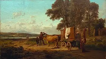 163. Carlo Mancini, Buoi aggiogati al carro sulle rive del Lago di Annone, 1857