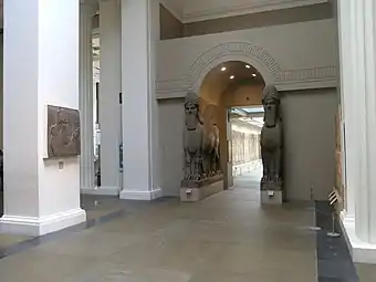 The British Museum – human-headed winged lion and bull from Nimrud, companion pieces in Metropolitan Museum of Art
