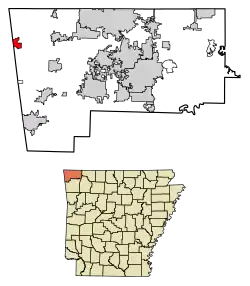 Location of Maysville in Benton County, Arkansas.