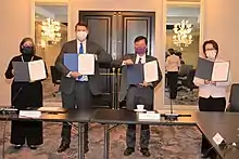 American Institute in Taiwan managing director Larson, Under Secretary of State Keith Krach, Taiwan's Minister of Economic Affairs Chen Chern-chyi, and Taiwan's de facto ambassador Bi-khim.
