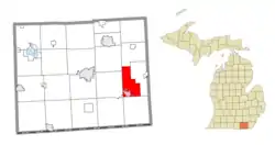 Location within Lenawee County (red) and the administered village of Blissfield (pink)