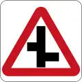 Staggered junction to the right ahead
