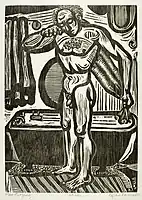 Byron Randall, Man Drying, 1968 Nude woodcut series