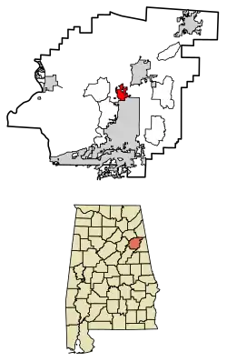 Location of Weaver in Calhoun County, Alabama.