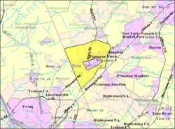 Census Bureau map of the former Princeton Township (and enclaved Borough in pink), New Jersey
Interactive map of Princeton, New Jersey