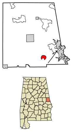 Location of Cusseta in Chambers County, Alabama.