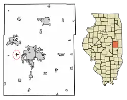 Location of Bondville in Champaign County, Illinois.