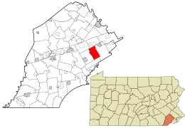 Location of East Goshen Township in Chester County, Pennsylvania (top) and of Chester County in Pennsylvania (below)
