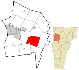 Location in Chittenden County and the state of Vermont