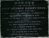 The 72nd Regiment of the Native Infantry installed a black stone memorial to one of their officers who died of cholera