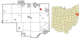 Location of New Waterford in Columbiana County and in the State of Ohio