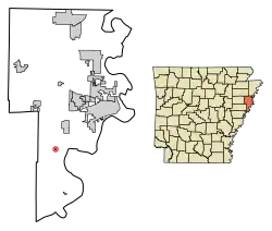 Location of Anthonyville in Crittenden County, Arkansas.