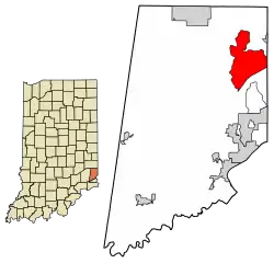 Location of Bright in Dearborn County, Indiana.