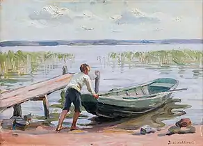 A Boy and a Boat by the Shore