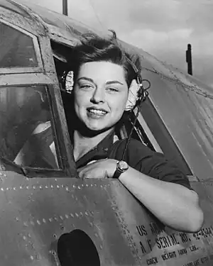 Image 29Photograph of Rockford pilot Elizabeth L. Gardner with the WASPs at Harlingen Army Air Field, Texas.Image credit: U.S. Dept. of the Air Force (photograph); National Archives Catalog (digital file); Junkyardsparkle, Hohum, Bammesk (digital retouching) (from Portal:Illinois/Selected picture)