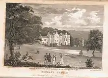 Fingask, from the south, drawn and engraved by Alexander Carse, c. 1831.