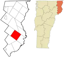 Location in Essex County and the state of Vermont.