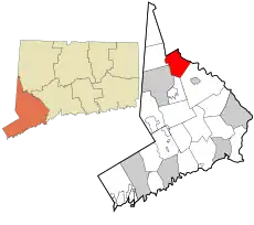 Brookfield's location within Fairfield County and Connecticut