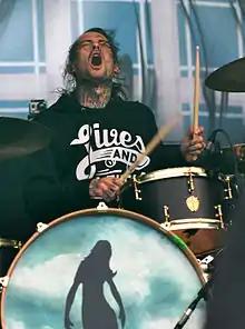 Mike Fuentes performing with Pierce the Veil at Rock am Ring 2013.
