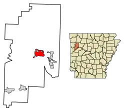 Location of Ozark in Franklin County, Arkansas.