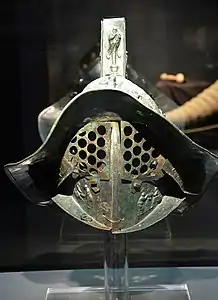 Gladiator helmet found in Pompeii, with scenes from Greek Mythology