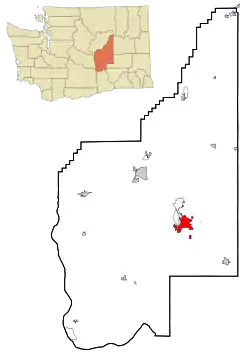 Location of Moses Lake in Grant County, Washington