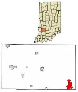 Location of Owensburg in Greene County, Indiana.