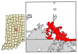 Location of Noblesville in Hamilton County, Indiana.