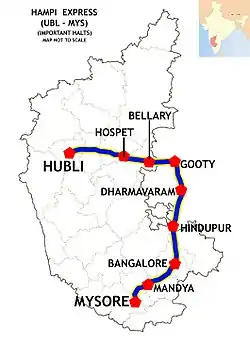 Hampi Express (Hubli – Mysore) Route map