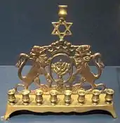 Hanukkah menorah, Russia, 1890, brass
