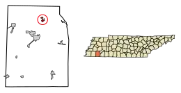 Location of Toone in Hardeman County, Tennessee