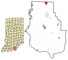 Location of Palmyra in Harrison County, Indiana.