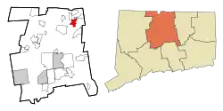 Location of Southwood Acres in Hartford County;Location of Hartford County in Connecticut