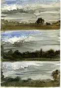 Hemsted Park, three studies with trees and storm clouds, 1856
