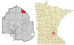 Location of the city of Champlinwithin Hennepin County, Minnesota