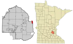 Location of the city of St. Anthonywithin Hennepin and Ramsey Countiesin the state of Minnesota