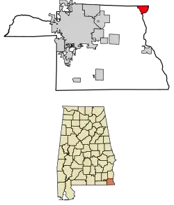 Location of Columbia in Houston County, Alabama.