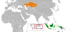 Map indicating locations of Indonesia and Kazakhstan