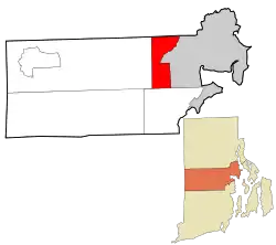Location in Kent County and the state of Rhode Island.
