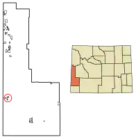 Location of Cokeville in Lincoln County, Wyoming.